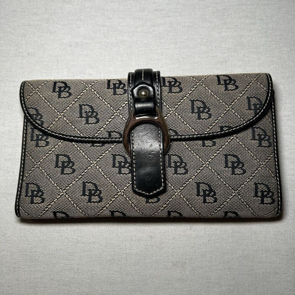 Dooney & Bourke DB Signature Wallet Black Grey  Trifold Wallet Checkbook VTG Y2K